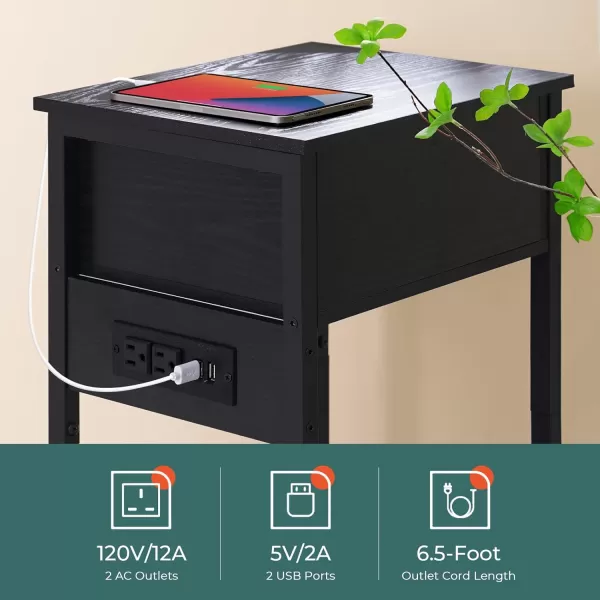 Yoobure Nightstand with Charging Station Side Table End Table with Large Drawer and Storage Shelf Bed Side TableNight Stand with USB Ports ampamp Outlets Rustic Bedside Tables for Bedroom Living RoomBlack