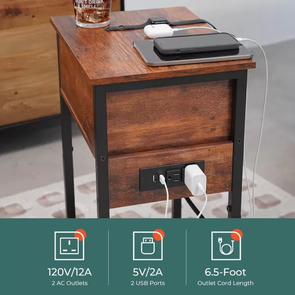 Yoobure Nightstand with Charging Station Side Table End Table with Large Drawer and Storage Shelf Bed Side TableNight Stand with USB Ports ampamp Outlets Rustic Bedside Tables for Bedroom Living RoomBrown
