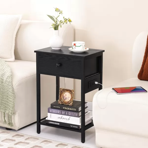 Yoobure Nightstand with Charging Station Side Table End Table with Large Drawer and Storage Shelf Bed Side TableNight Stand with USB Ports ampamp Outlets Rustic Bedside Tables for Bedroom Living RoomBlack