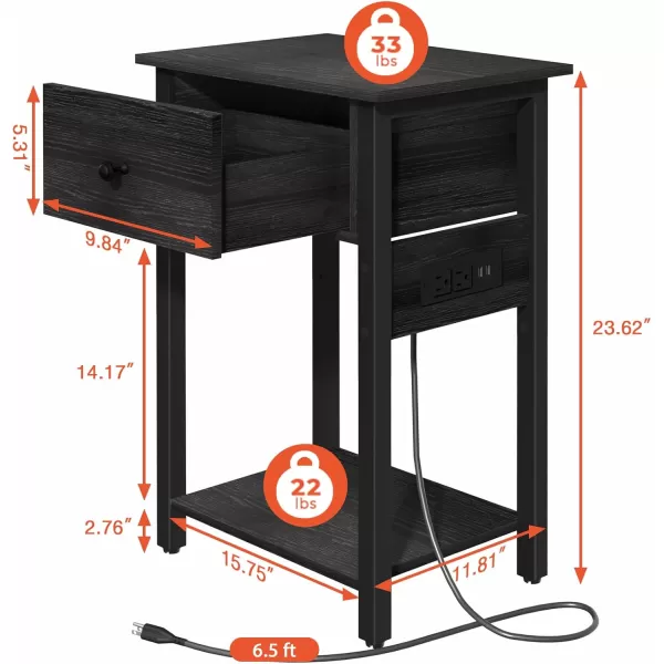 Yoobure Nightstand with Charging Station Side Table End Table with Large Drawer and Storage Shelf Bed Side TableNight Stand with USB Ports ampamp Outlets Rustic Bedside Tables for Bedroom Living RoomBlack