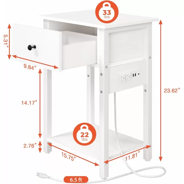 Yoobure Nightstand with Charging Station Side Table End Table with Large Drawer and Storage Shelf Bed Side TableNight Stand with USB Ports ampamp Outlets Rustic Bedside Tables for Bedroom Living RoomWhite