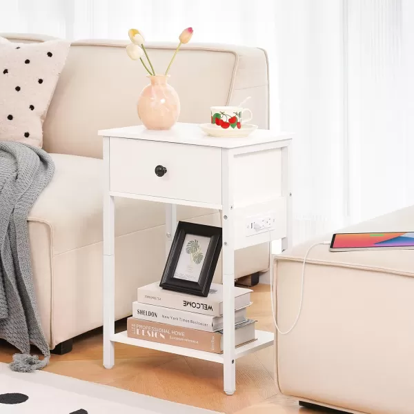 Yoobure Nightstand with Charging Station Side Table End Table with Large Drawer and Storage Shelf Bed Side TableNight Stand with USB Ports ampamp Outlets Rustic Bedside Tables for Bedroom Living RoomWhite