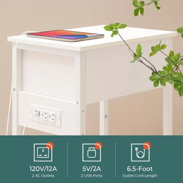Yoobure Nightstand with Charging Station Side Table End Table with Large Drawer and Storage Shelf Bed Side TableNight Stand with USB Ports ampamp Outlets Rustic Bedside Tables for Bedroom Living RoomWhite