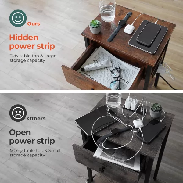 Yoobure Nightstand with Charging Station Side Table End Table with Large Drawer and Storage Shelf Bed Side TableNight Stand with USB Ports ampamp Outlets Rustic Bedside Tables for Bedroom Living RoomBrown
