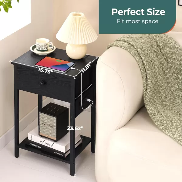 Yoobure Nightstand with Charging Station Side Table End Table with Large Drawer and Storage Shelf Bed Side TableNight Stand with USB Ports ampamp Outlets Rustic Bedside Tables for Bedroom Living RoomBlack