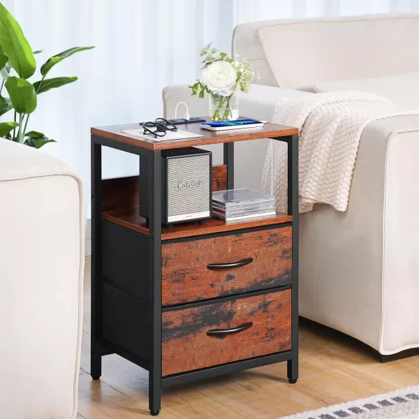 Yoobure Nightstand with Charging Station Small Night Stand with Fabric Drawers and Storage Shelf for Bedrooms Nightstands for Small Spaces Bedside Table with USB Ports ampamp Outlets Bed Side TableBerry Brown