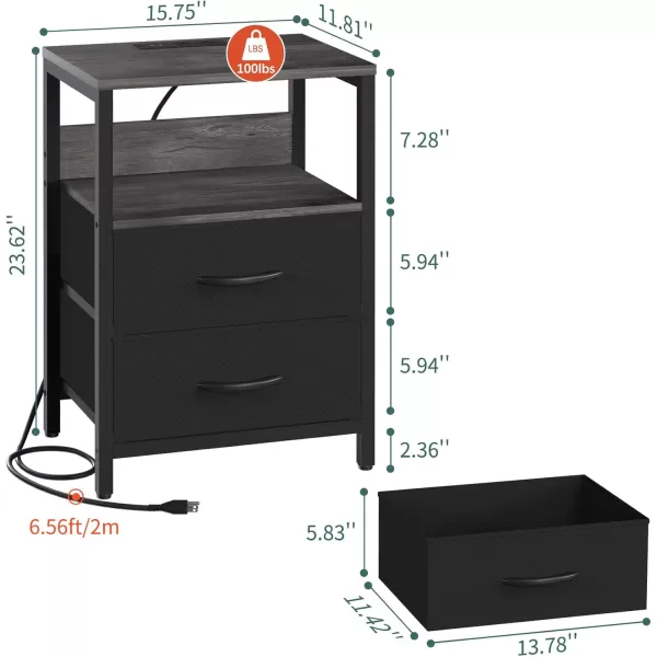 Yoobure Nightstand with Charging Station Small Night Stand with Fabric Drawers and Storage Shelf for Bedrooms Nightstands for Small Spaces Bedside Table with USB Ports ampamp Outlets Bed Side TableCharcoal GrayBlack