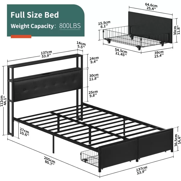 Yoobure Queen Size Bed Frame Metal Platform Bed Frame Queen Size with Headboard Noise Free Bed Frames with Storage Drawers Bedframe with Charging Station LED Light Heavy Duty No Box Spring NeededBlack