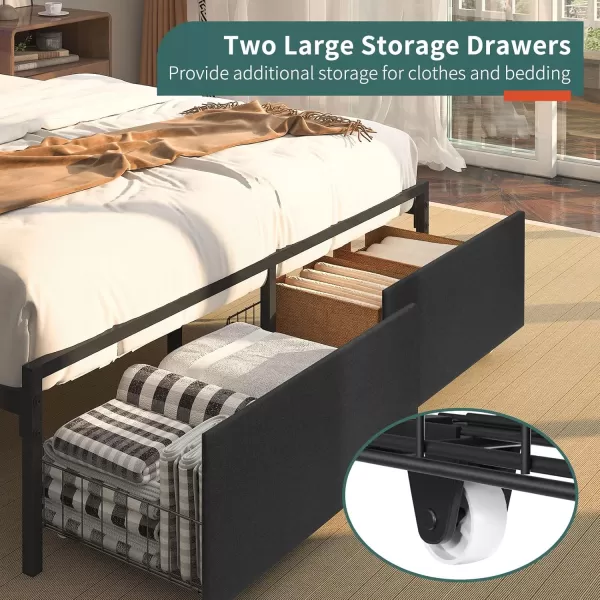 Yoobure Queen Size Bed Frame Metal Platform Bed Frame Queen Size with Headboard Noise Free Bed Frames with Storage Drawers Bedframe with Charging Station LED Light Heavy Duty No Box Spring NeededBlack