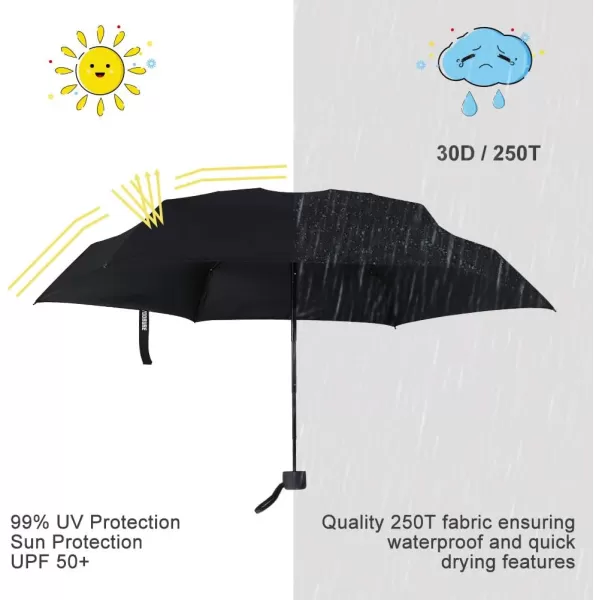 Yoobure Small Mini Umbrella with Case Light Compact Design Perfect for Travel Lightweight Portable Parasol Outdoor SunampampRain UmbrellasBlack