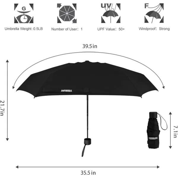 Yoobure Small Mini Umbrella with Case Light Compact Design Perfect for Travel Lightweight Portable Parasol Outdoor SunampampRain UmbrellasBlack