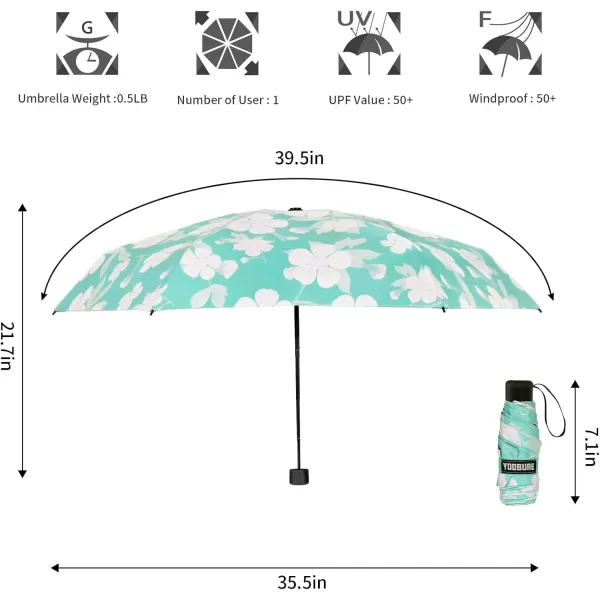 Yoobure Small Mini Umbrella with Case Light Compact Design Perfect for Travel Lightweight Portable Parasol Outdoor SunampampRain UmbrellasBlue Peach Blossom