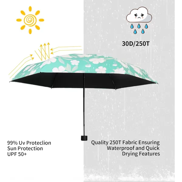 Yoobure Small Mini Umbrella with Case Light Compact Design Perfect for Travel Lightweight Portable Parasol Outdoor SunampampRain UmbrellasBlue Peach Blossom