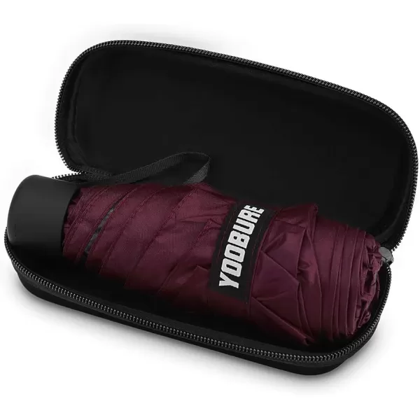 Yoobure Small Mini Umbrella with Case Light Compact Design Perfect for Travel Lightweight Portable Parasol Outdoor SunampampRain UmbrellasBurgundy Red