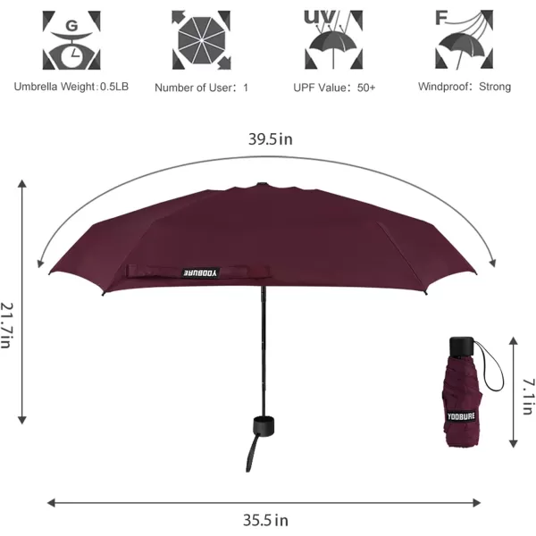 Yoobure Small Mini Umbrella with Case Light Compact Design Perfect for Travel Lightweight Portable Parasol Outdoor SunampampRain UmbrellasBurgundy Red