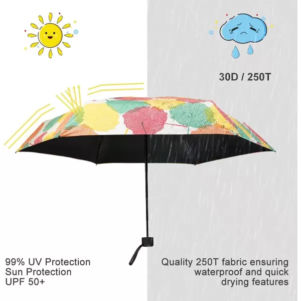 Yoobure Small Mini Umbrella with Case Light Compact Design Perfect for Travel Lightweight Portable Parasol Outdoor SunampampRain UmbrellasColorful Leaf