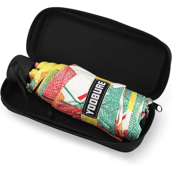 Yoobure Small Mini Umbrella with Case Light Compact Design Perfect for Travel Lightweight Portable Parasol Outdoor SunampampRain UmbrellasColorful Leaf