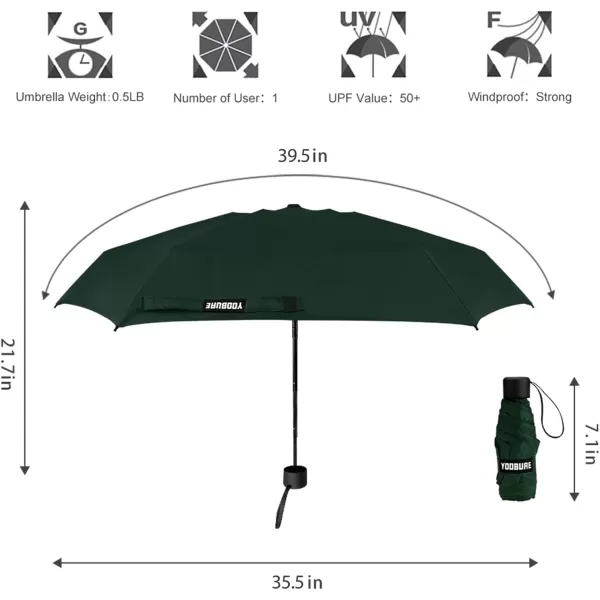 Yoobure Small Mini Umbrella with Case Light Compact Design Perfect for Travel Lightweight Portable Parasol Outdoor SunampampRain UmbrellasDark Green