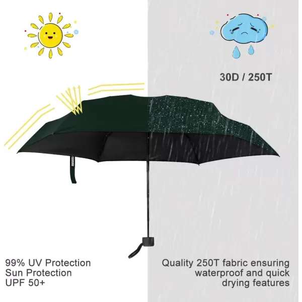 Yoobure Small Mini Umbrella with Case Light Compact Design Perfect for Travel Lightweight Portable Parasol Outdoor SunampampRain UmbrellasDark Green