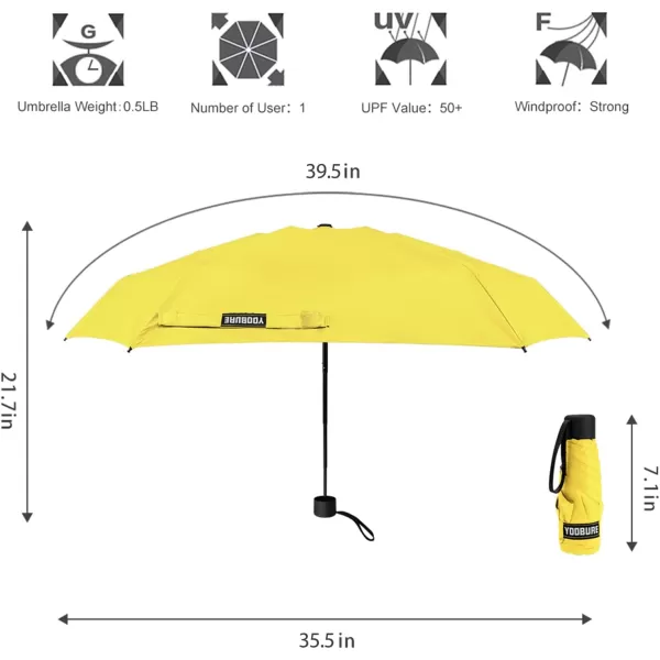 Yoobure Small Mini Umbrella with Case Light Compact Design Perfect for Travel Lightweight Portable Parasol Outdoor SunampampRain UmbrellasLemon Yellow