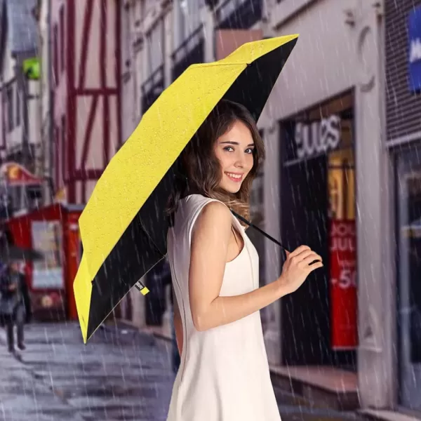 Yoobure Small Mini Umbrella with Case Light Compact Design Perfect for Travel Lightweight Portable Parasol Outdoor SunampampRain UmbrellasLemon Yellow