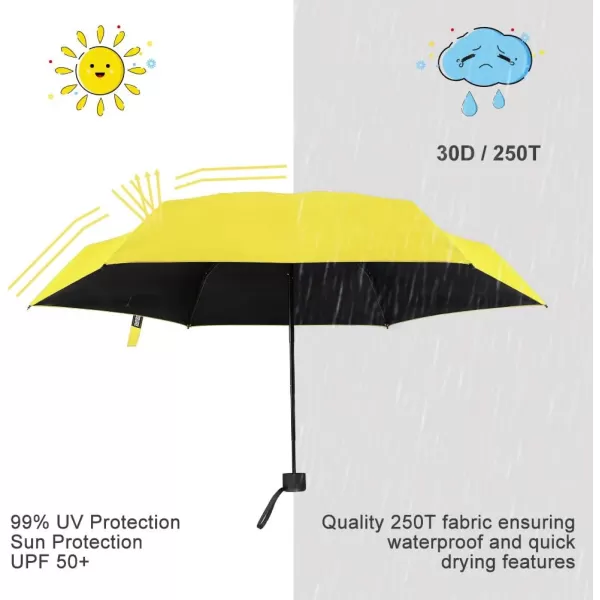 Yoobure Small Mini Umbrella with Case Light Compact Design Perfect for Travel Lightweight Portable Parasol Outdoor SunampampRain UmbrellasLemon Yellow