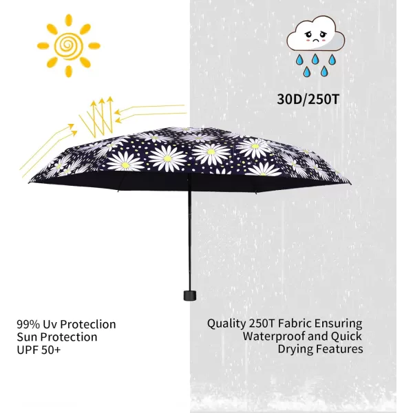 Yoobure Small Mini Umbrella with Case Light Compact Design Perfect for Travel Lightweight Portable Parasol Outdoor SunampampRain UmbrellasLittle Daisy