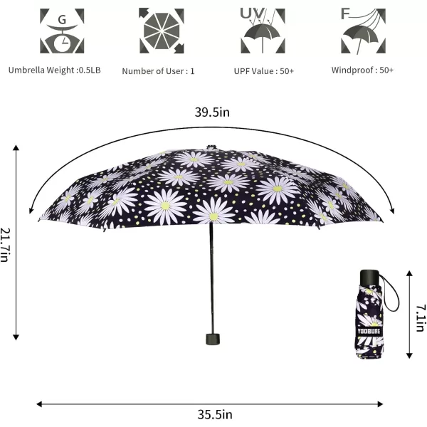 Yoobure Small Mini Umbrella with Case Light Compact Design Perfect for Travel Lightweight Portable Parasol Outdoor SunampampRain UmbrellasLittle Daisy