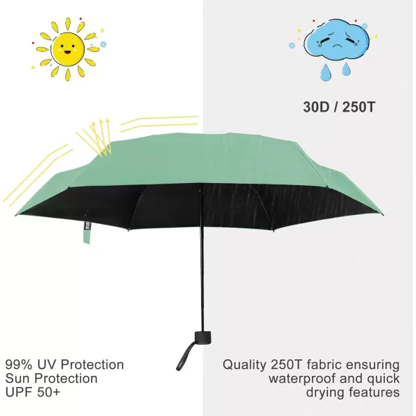 Yoobure Small Mini Umbrella with Case Light Compact Design Perfect for Travel Lightweight Portable Parasol Outdoor SunampampRain UmbrellasMint Green