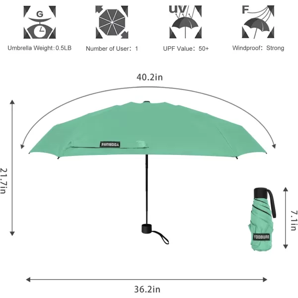 Yoobure Small Mini Umbrella with Case Light Compact Design Perfect for Travel Lightweight Portable Parasol Outdoor SunampampRain UmbrellasMint Green