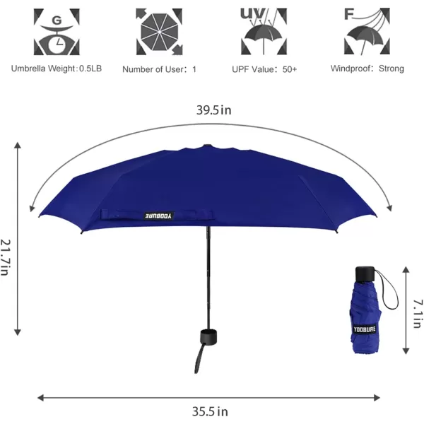 Yoobure Small Mini Umbrella with Case Light Compact Design Perfect for Travel Lightweight Portable Parasol Outdoor SunampampRain UmbrellasNavy Blue