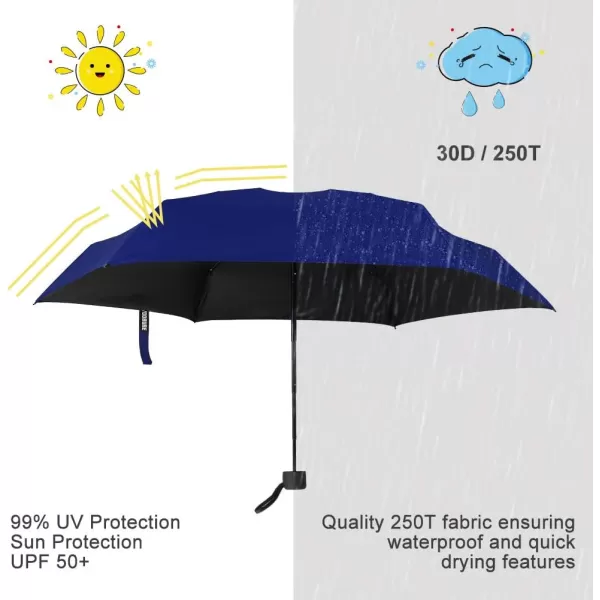 Yoobure Small Mini Umbrella with Case Light Compact Design Perfect for Travel Lightweight Portable Parasol Outdoor SunampampRain UmbrellasNavy Blue