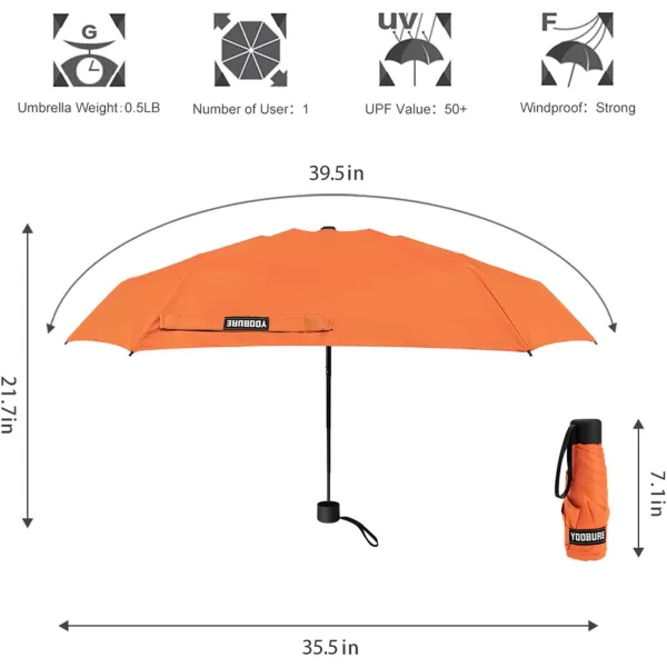 Yoobure Small Mini Umbrella with Case Light Compact Design Perfect for Travel Lightweight Portable Parasol Outdoor SunampampRain UmbrellasOrange