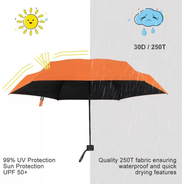 Yoobure Small Mini Umbrella with Case Light Compact Design Perfect for Travel Lightweight Portable Parasol Outdoor SunampampRain UmbrellasOrange