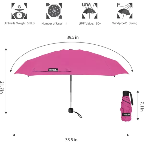 Yoobure Small Mini Umbrella with Case Light Compact Design Perfect for Travel Lightweight Portable Parasol Outdoor SunampampRain UmbrellasPink