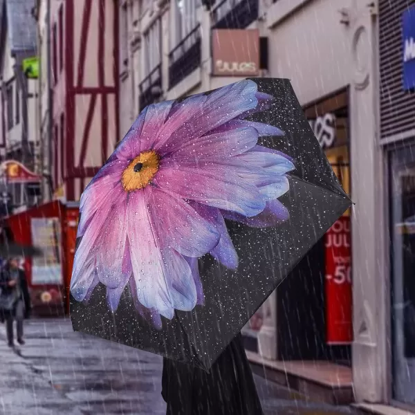 Yoobure Small Mini Umbrella with Case Light Compact Design Perfect for Travel Lightweight Portable Parasol Outdoor SunampampRain UmbrellasPurple Daisy