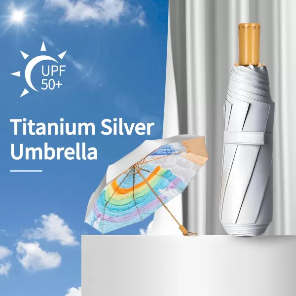 Yoobure Small Mini Umbrella with Case Light Compact Design Perfect for Travel Lightweight Portable Parasol Outdoor SunampampRain UmbrellasRainbow
