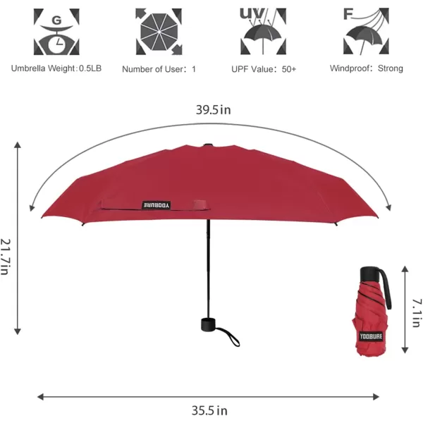 Yoobure Small Mini Umbrella with Case Light Compact Design Perfect for Travel Lightweight Portable Parasol Outdoor SunampampRain UmbrellasRed