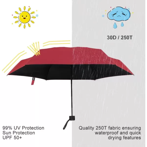 Yoobure Small Mini Umbrella with Case Light Compact Design Perfect for Travel Lightweight Portable Parasol Outdoor SunampampRain UmbrellasRed