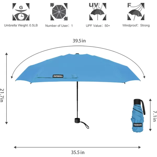 Yoobure Small Mini Umbrella with Case Light Compact Design Perfect for Travel Lightweight Portable Parasol Outdoor SunampampRain UmbrellasSky Blue