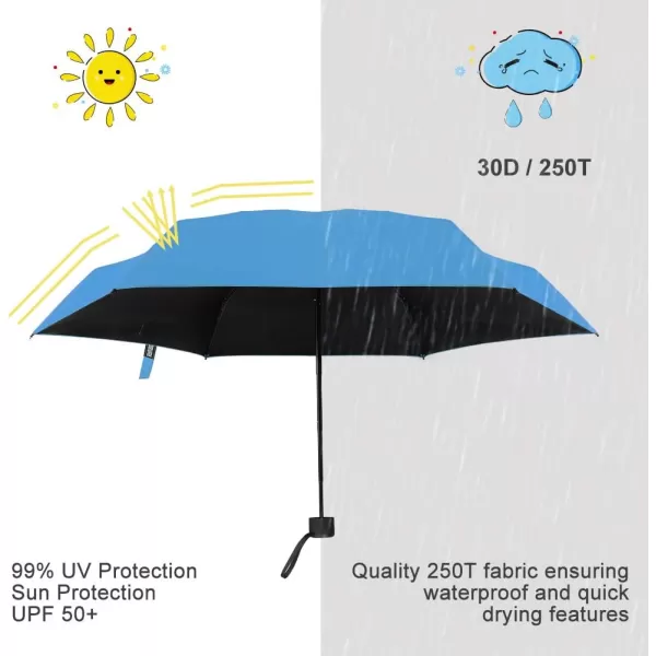 Yoobure Small Mini Umbrella with Case Light Compact Design Perfect for Travel Lightweight Portable Parasol Outdoor SunampampRain UmbrellasSky Blue