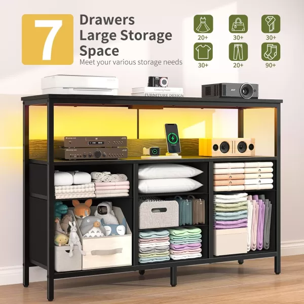 Yoobure TV Stand Dresser for Bedroom 7 Fabric Drawers Entertainment Center LED Dressers with Power Outlets TV Stands for Living Room with Storage Shelf TV Console Entertainment Stand up to 50quot TVBlack