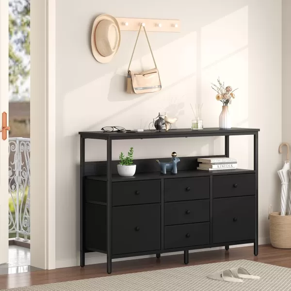 Yoobure TV Stand Dresser for Bedroom 7 Fabric Drawers Entertainment Center LED Dressers with Power Outlets TV Stands for Living Room with Storage Shelf TV Console Entertainment Stand up to 50quot TVBlack