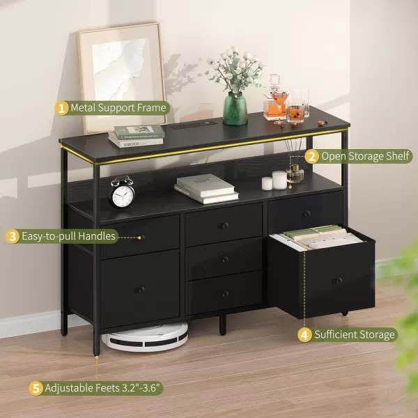 Yoobure TV Stand Dresser for Bedroom 7 Fabric Drawers Entertainment Center LED Dressers with Power Outlets TV Stands for Living Room with Storage Shelf TV Console Entertainment Stand up to 50quot TVBlack