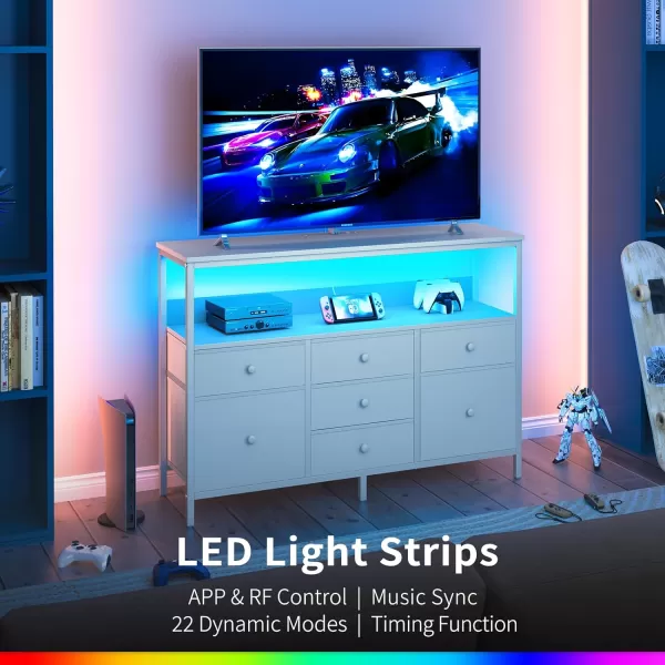 Yoobure TV Stand Dresser for Bedroom 7 Fabric Drawers Entertainment Center LED Dressers with Power Outlets TV Stands for Living Room with Storage Shelf TV Console Entertainment Stand up to 50quot TVWhite