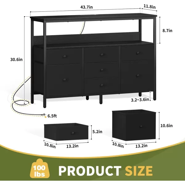 Yoobure TV Stand Dresser for Bedroom 7 Fabric Drawers Entertainment Center LED Dressers with Power Outlets TV Stands for Living Room with Storage Shelf TV Console Entertainment Stand up to 50quot TVBlack