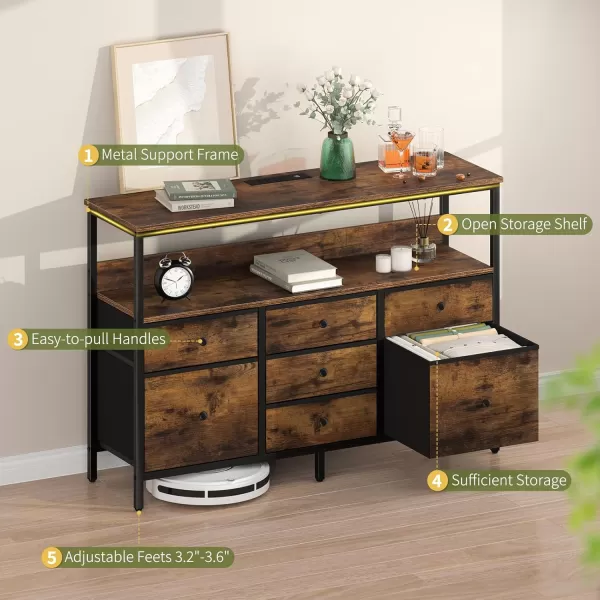 Yoobure TV Stand Dresser for Bedroom 7 Fabric Drawers Entertainment Center LED Dressers with Power Outlets TV Stands for Living Room with Storage Shelf TV Console Entertainment Stand up to 50quot TVRustic Brown