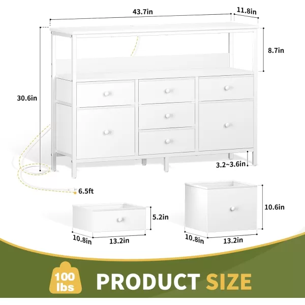 Yoobure TV Stand Dresser for Bedroom 7 Fabric Drawers Entertainment Center LED Dressers with Power Outlets TV Stands for Living Room with Storage Shelf TV Console Entertainment Stand up to 50quot TVWhite