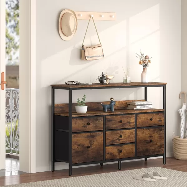Yoobure TV Stand Dresser for Bedroom 7 Fabric Drawers Entertainment Center LED Dressers with Power Outlets TV Stands for Living Room with Storage Shelf TV Console Entertainment Stand up to 50quot TVRustic Brown