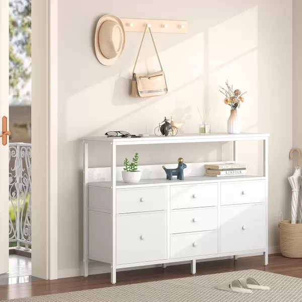 Yoobure TV Stand Dresser for Bedroom 7 Fabric Drawers Entertainment Center LED Dressers with Power Outlets TV Stands for Living Room with Storage Shelf TV Console Entertainment Stand up to 50quot TVWhite